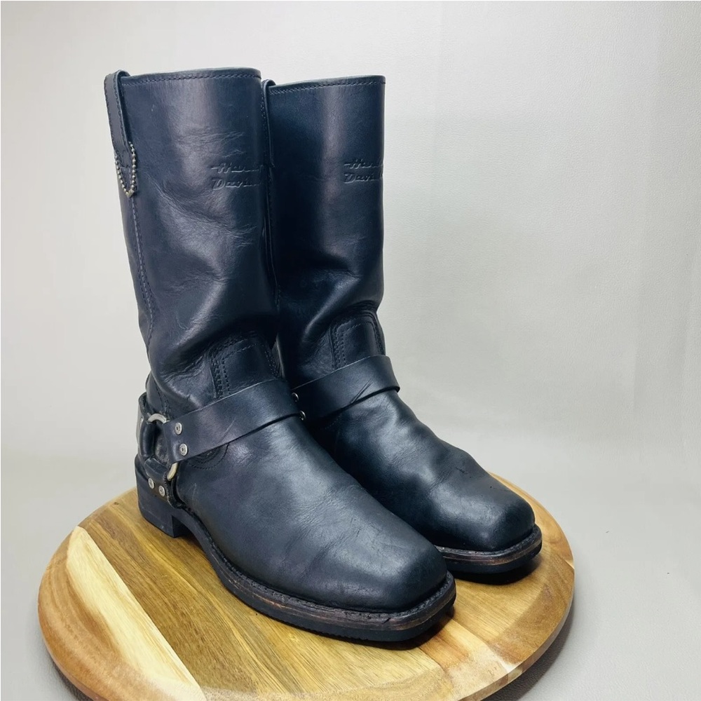 Harley-Davidson Mens Hustin Black Leather Pull-On Harness Boots  D95354 Size 8